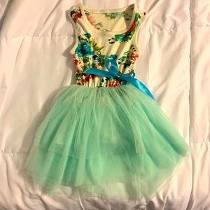 Gorgeous Handmade Girls Tutu Dress Floral Flowers Turquoise XS 4/5 4 5
